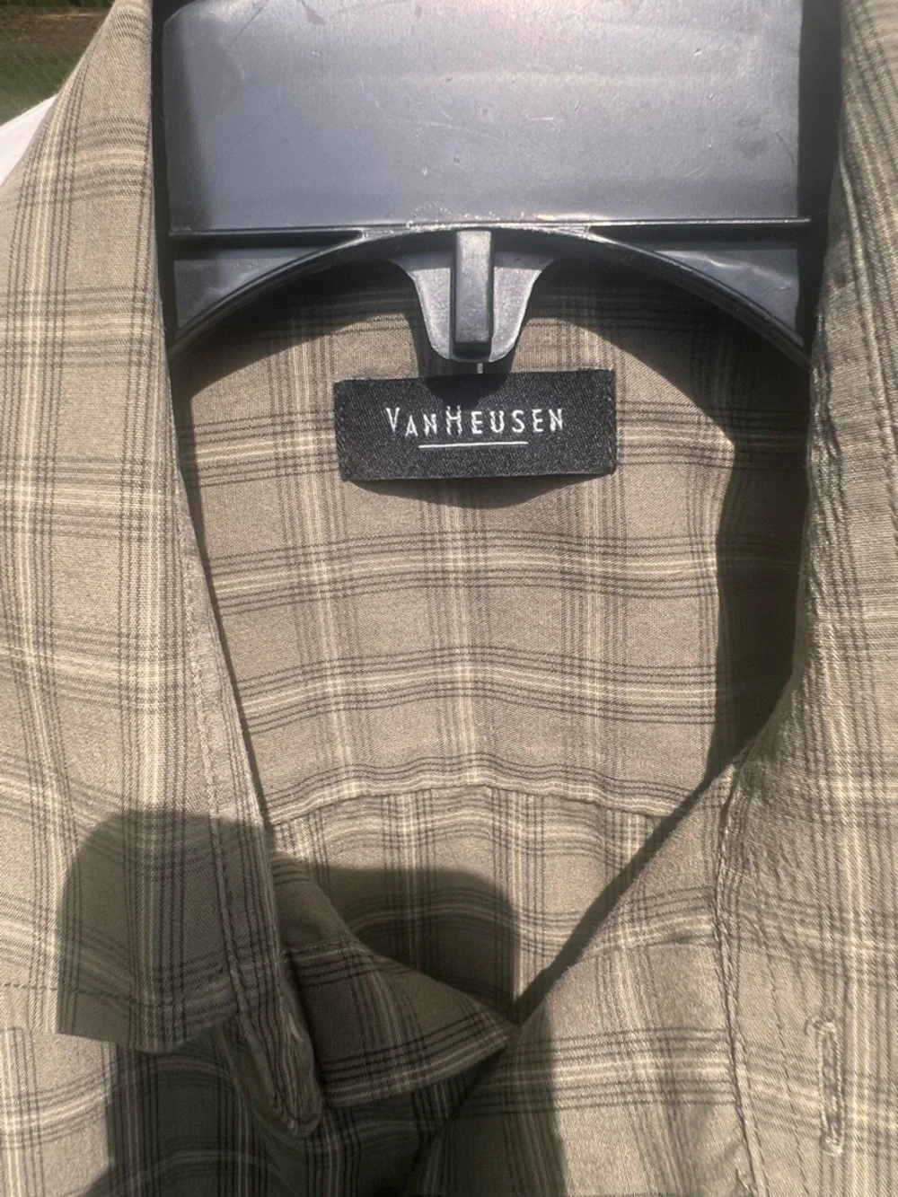 Van Heusen Olive Green Plaid Short-Sleeve Button-Down Shirt
